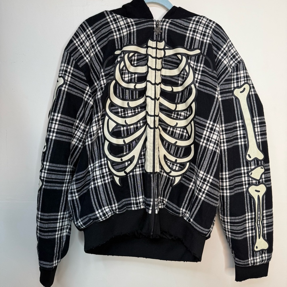 Mickey & Friends x Shoe Palace Glow-in-the-Dark Skeleton Plaid Hoodie